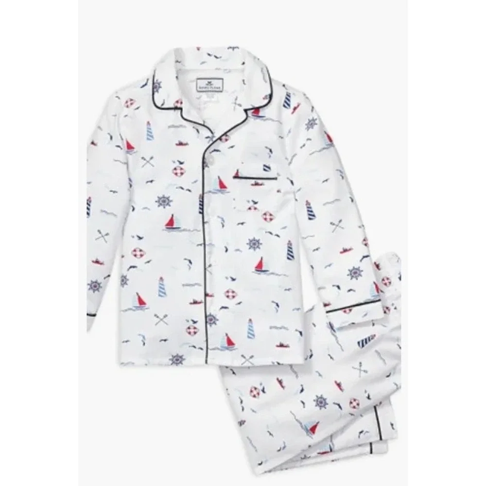 Petite Plume Kids Sail Away Pajama Set White Nautical Sailboat SPJSA112 Size 12